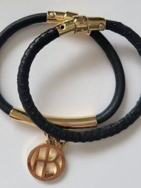 Henri Bendel Leather Logo Double Charm Bracelet